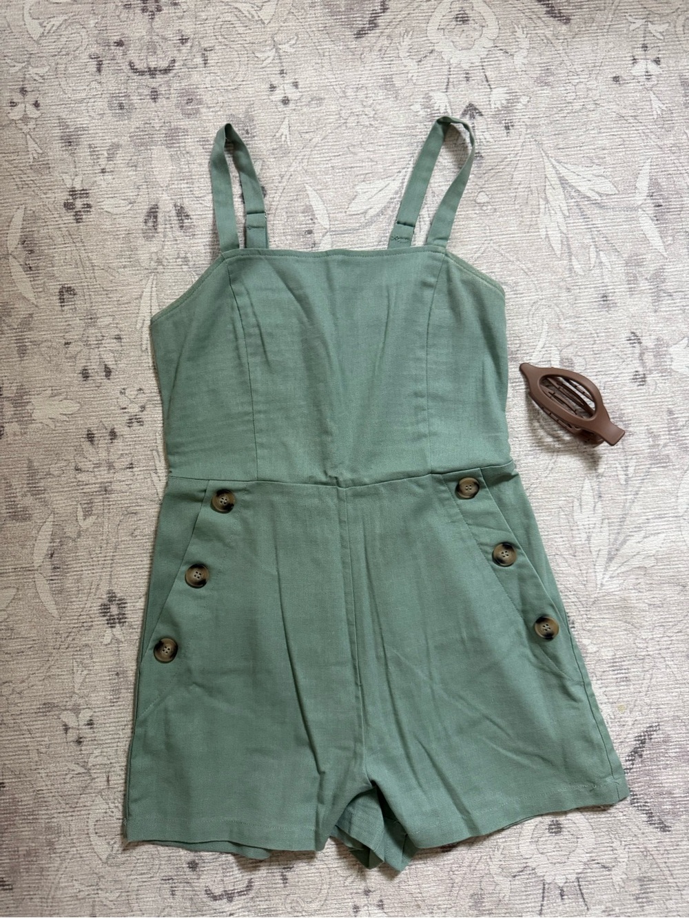 Green Women’s Linen-Blend Button Romper